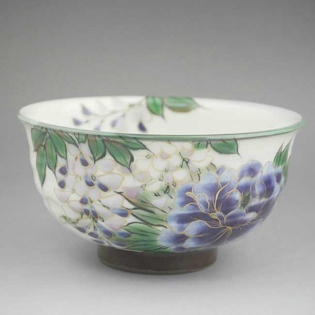 京焼 清水焼　白掛紫草花ご飯茶碗 陶あん　大