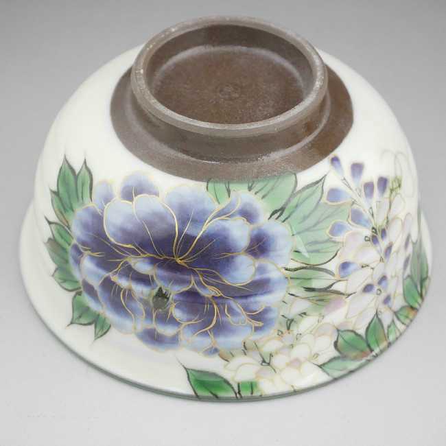 京焼 清水焼　白掛紫草花ご飯茶碗 陶あん　大