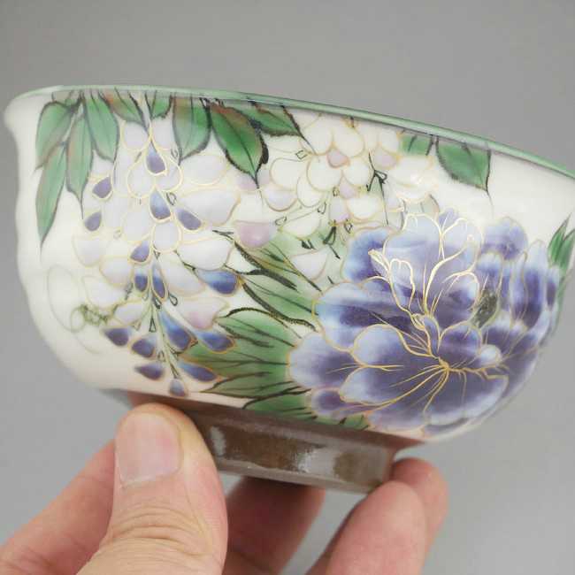 京焼 清水焼　白掛紫草花ご飯茶碗 陶あん　大
