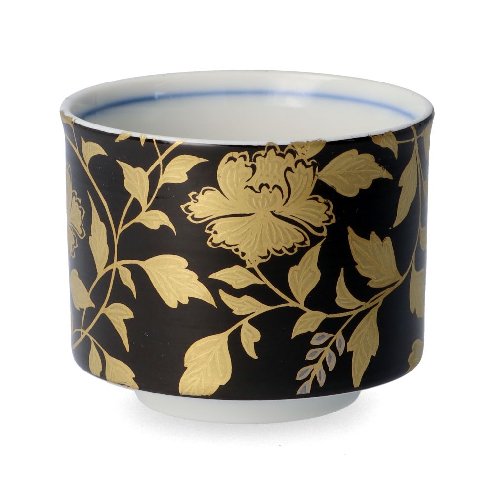 九谷焼 ぐい呑 金襴手 黒/大志窯