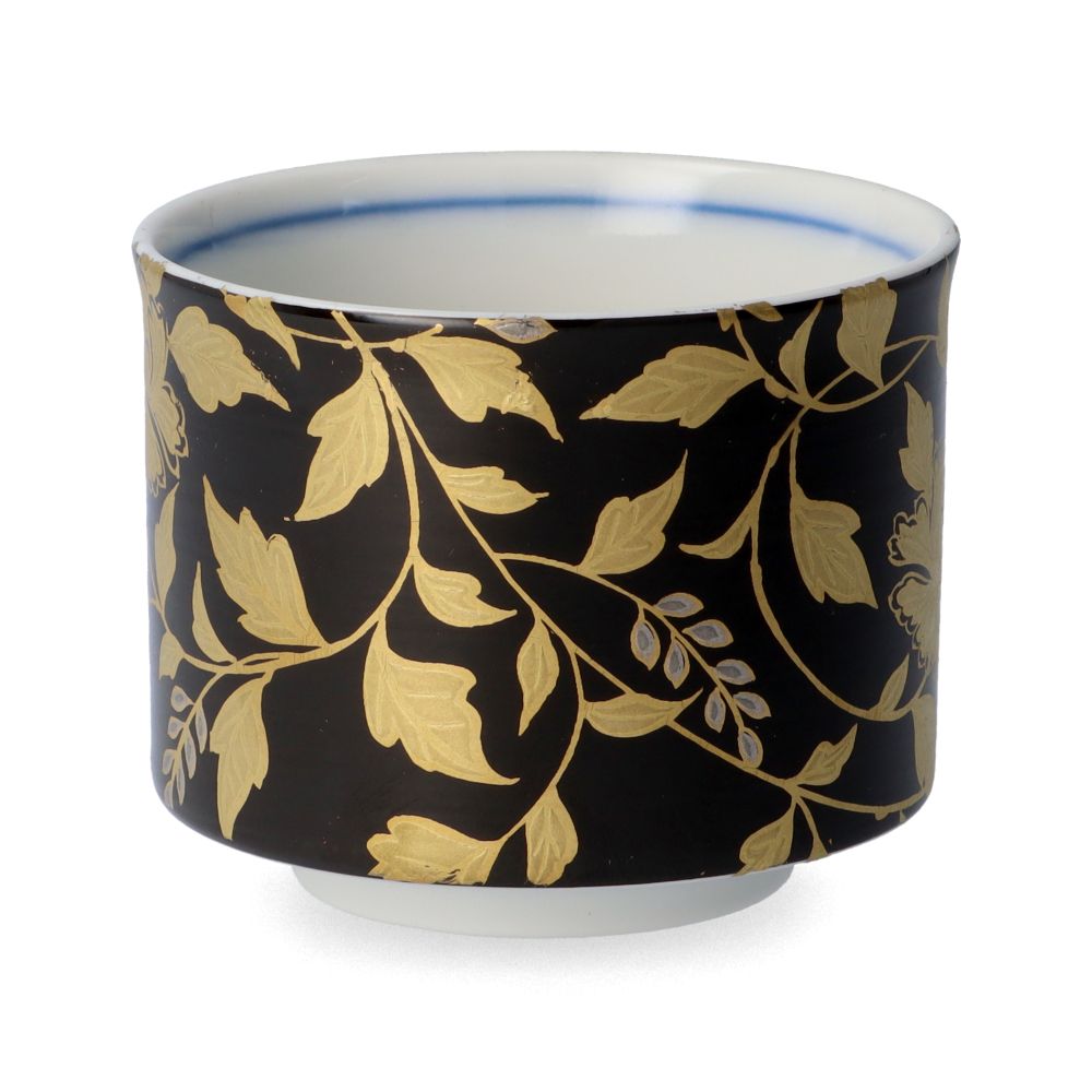 九谷焼 ぐい呑 金襴手 黒/大志窯