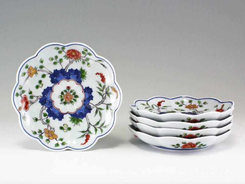 【有田焼】【源右衛門窯】 染錦草花文銘々皿 　1枚