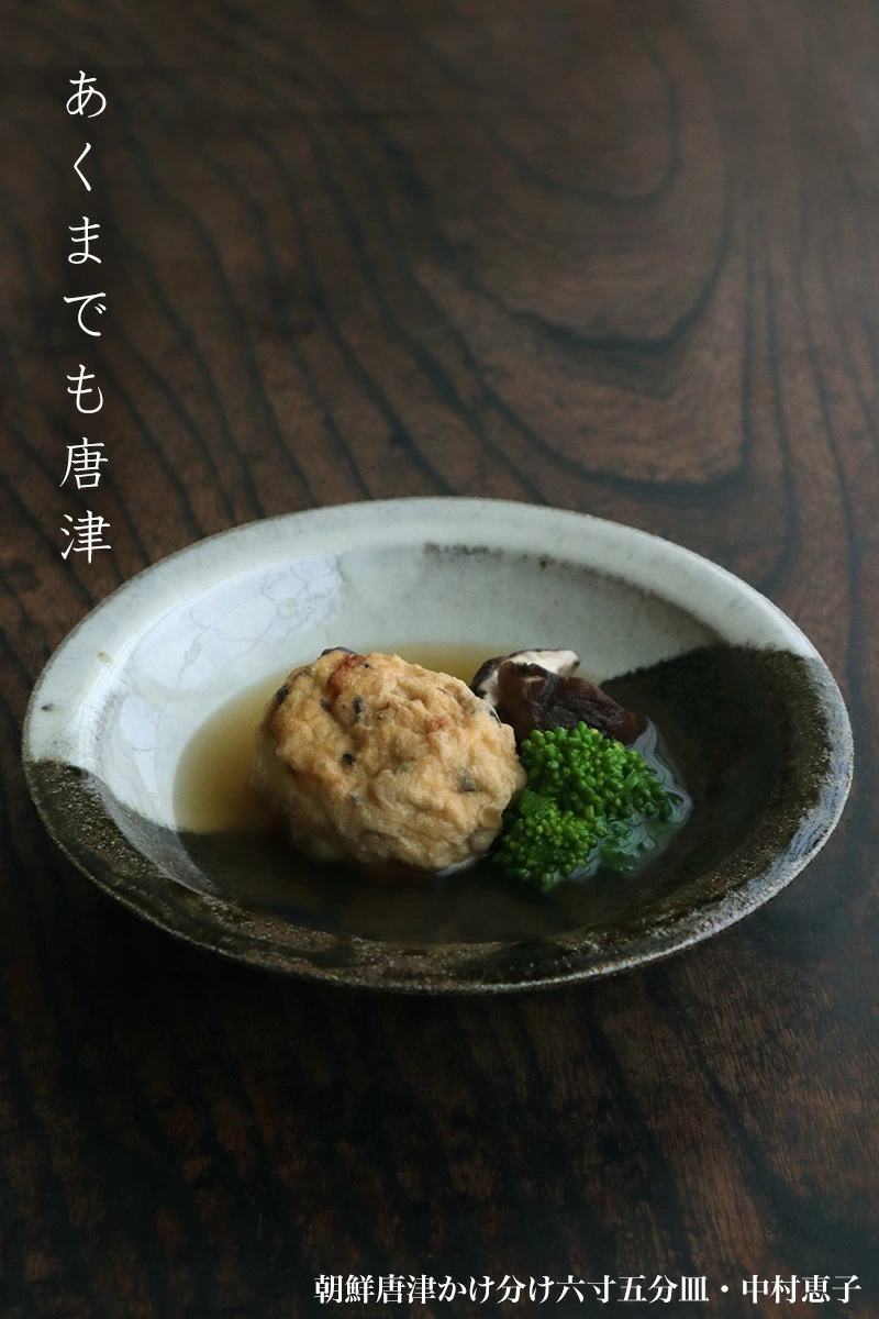 唐津焼：朝鮮唐津かけ分け六寸五分皿・中村恵子