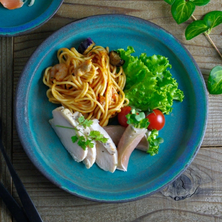 シャビーターコイズ プレート（L） 益子焼 丸皿 ラウンド 洋風 和食器