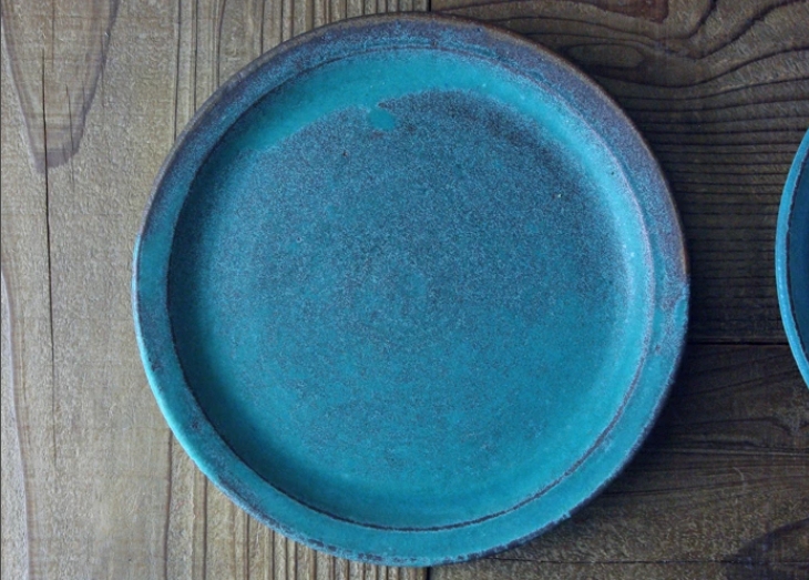 シャビーターコイズ プレート（L） 益子焼 丸皿 ラウンド 洋風 和食器