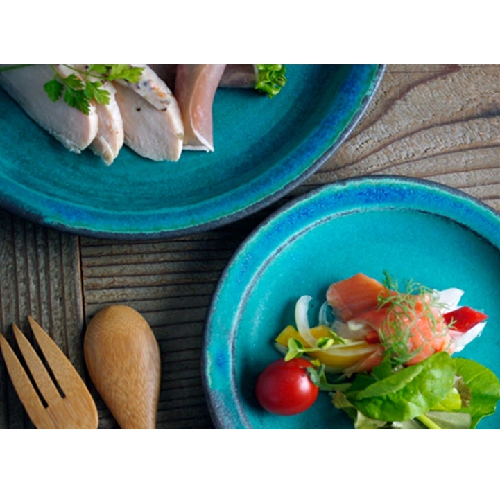 シャビーターコイズ プレート（L） 益子焼 丸皿 ラウンド 洋風 和食器