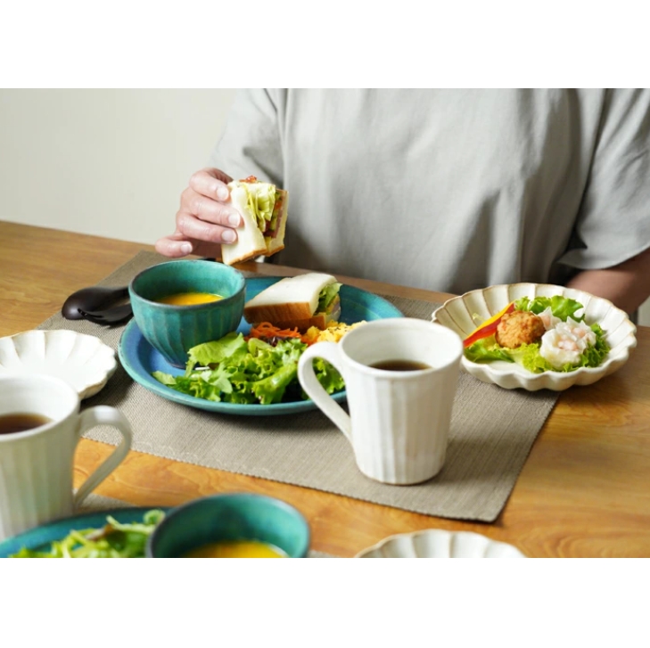 シャビーターコイズ プレート（L） 益子焼 丸皿 ラウンド 洋風 和食器