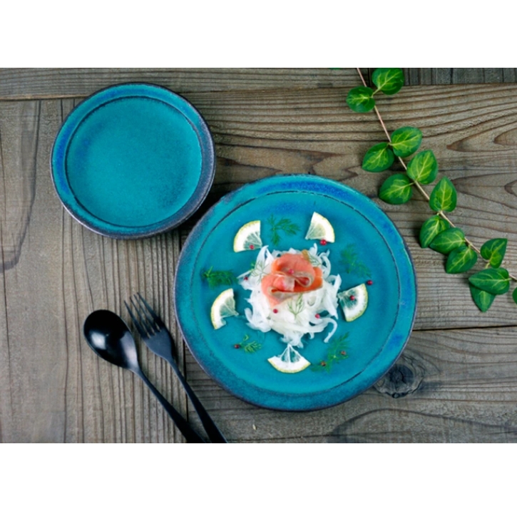 シャビーターコイズ プレート（L） 益子焼 丸皿 ラウンド 洋風 和食器