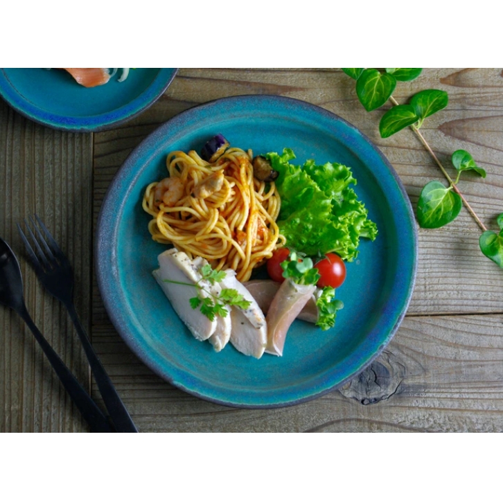 シャビーターコイズ プレート（L） 益子焼 丸皿 ラウンド 洋風 和食器