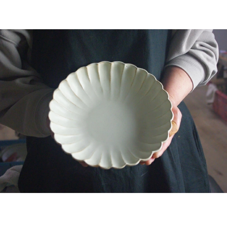 kinari 輪花皿 特大 益子焼 リンカ皿 ナチュラル おしゃれ 花形 大皿 わかさま陶芸