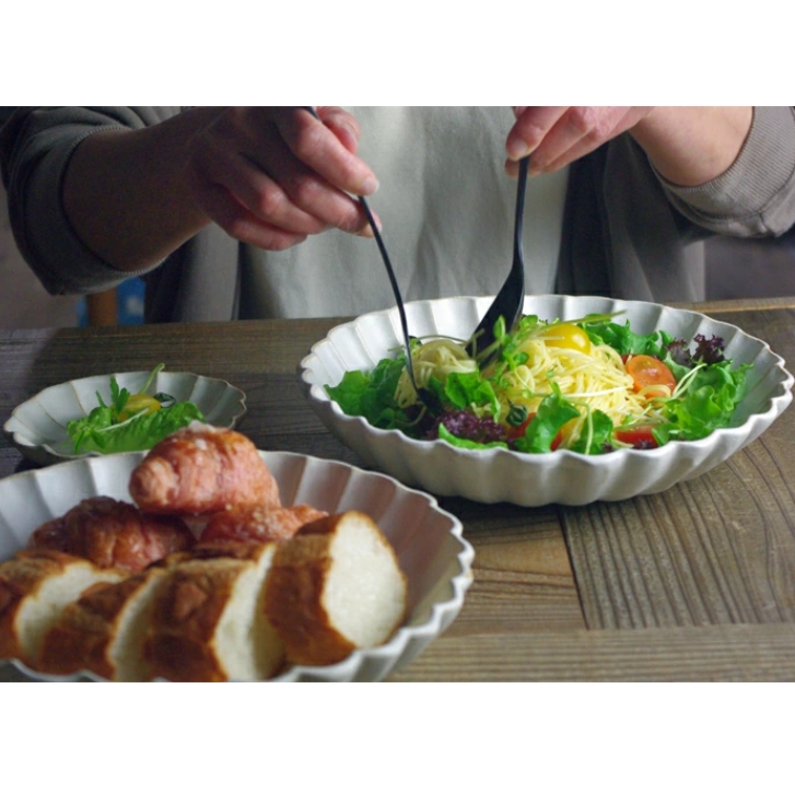 kinari 輪花皿 特大 益子焼 リンカ皿 ナチュラル おしゃれ 花形 大皿 わかさま陶芸