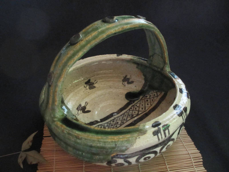 丸鉢■ 陶芸作家・佐藤和次作 織部 手付鉢