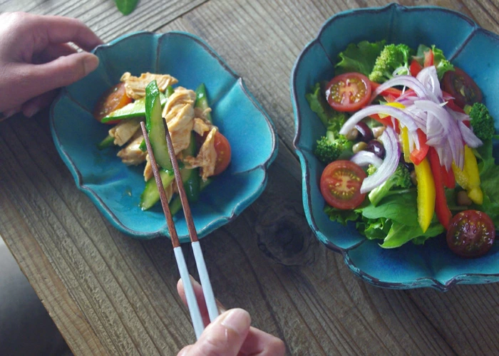 ロータス（中）シャビーターコイズ 益子焼 浅鉢