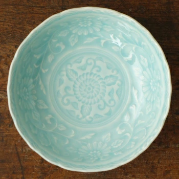 有田焼　青磁唐草彫多用鉢