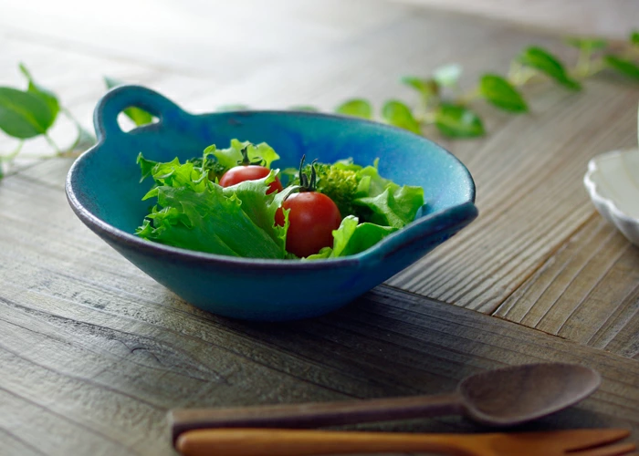 手付朝顔鉢 シャビーターコイズ 益子焼