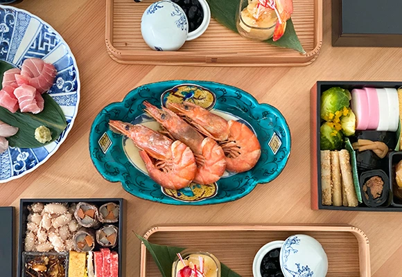 文吉窯 7寸木瓜長皿 染山水青手