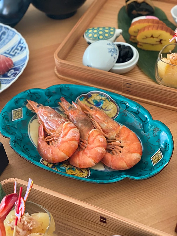 文吉窯 7寸木瓜長皿 染山水青手