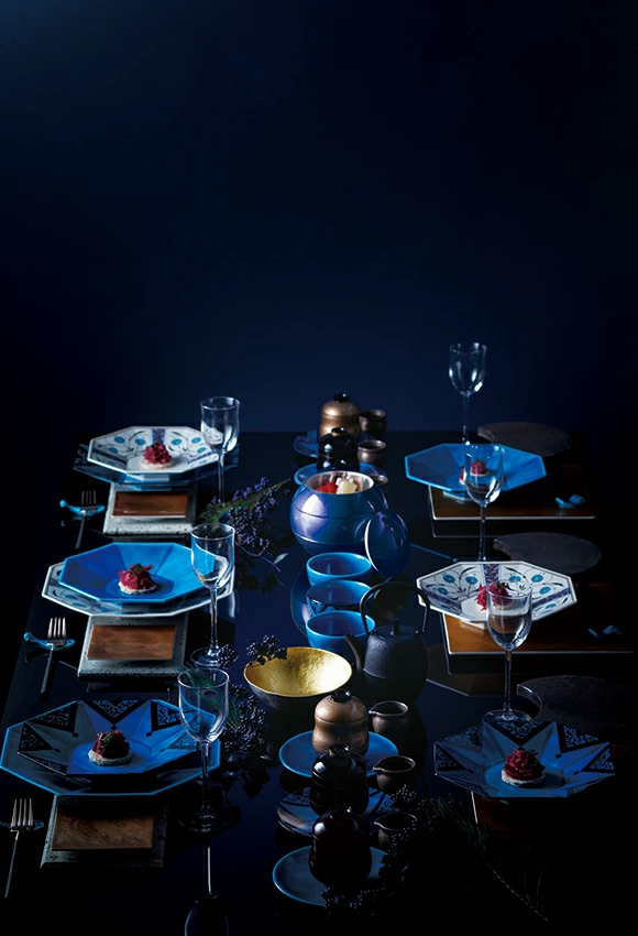 幸兵衛窯 × M.STYLE インディゴ八角皿 19cm