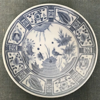 有田焼　錦銀彩染付芙蓉手渕段五寸深皿