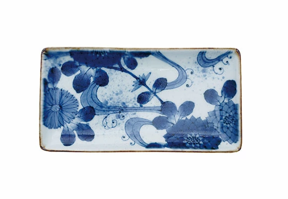 有田焼 福泉窯 染付流水菊 長角新焼物皿