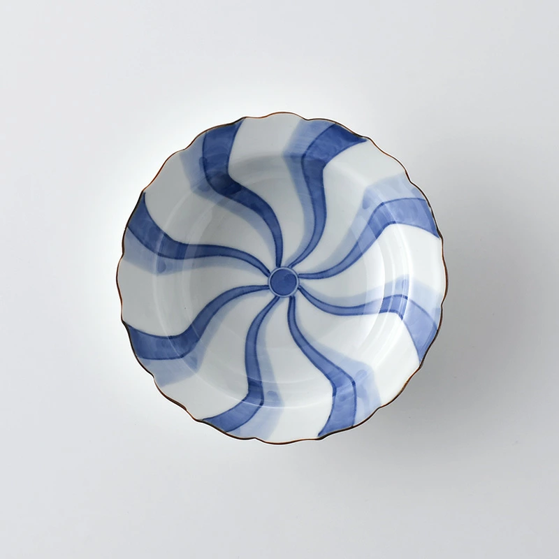 流水濃(桔)円渕浅鉢15cm 手書き 波佐見焼 洸琳窯