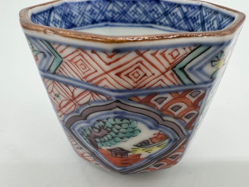 京焼・清水焼 高野昭阿弥 色絵木瓜山水ぐい呑
