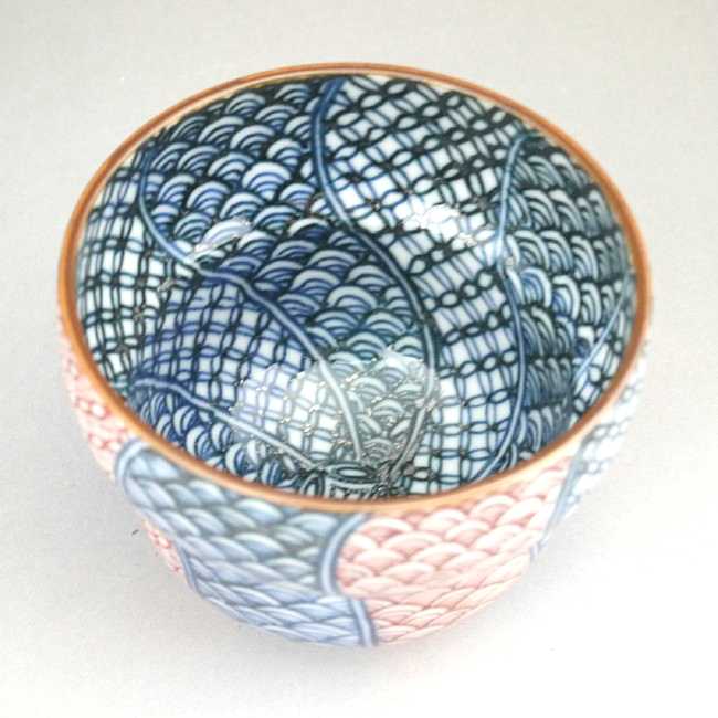 京焼 清水焼 染付赤祥瑞ぐい呑　貴史

