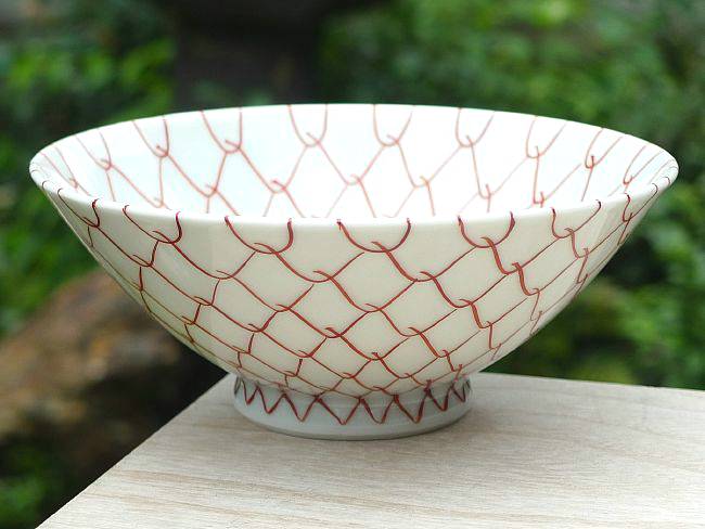 京焼 清水焼 赤網ご飯茶碗　孫