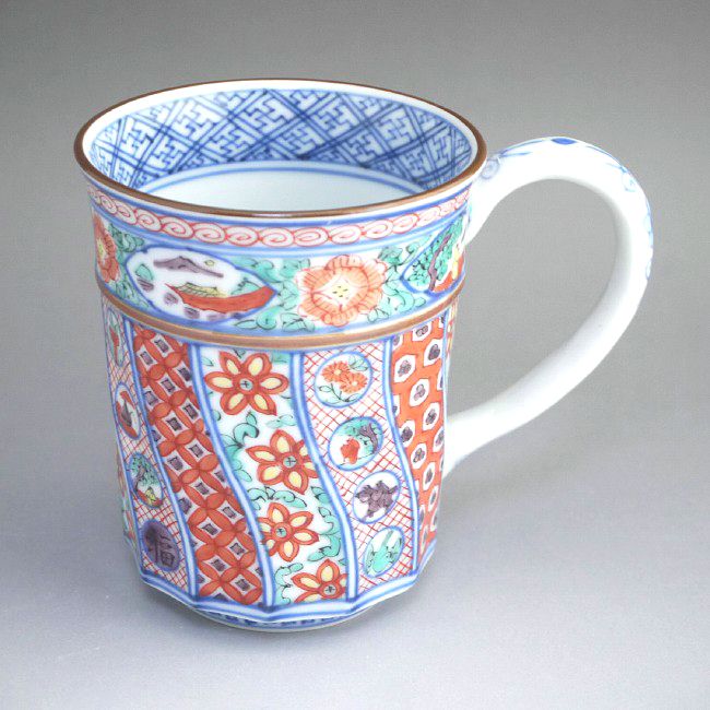 京焼 清水焼 赤絵捻古紋手付湯呑　昭阿弥