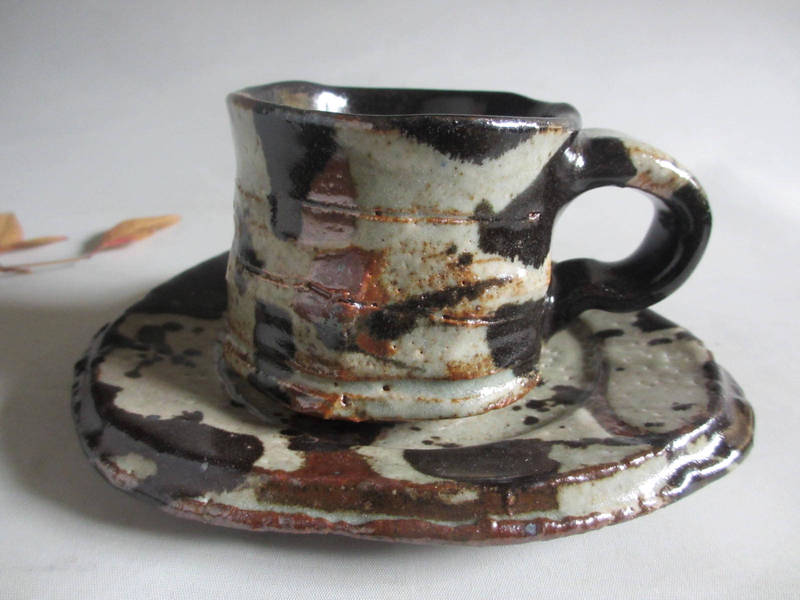 コーヒーカップ ★ 浜田純理作(露人) 黒織部窯変 珈琲碗皿