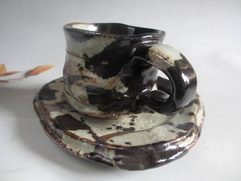 コーヒーカップ ★ 浜田純理作(露人) 黒織部窯変 珈琲碗皿
