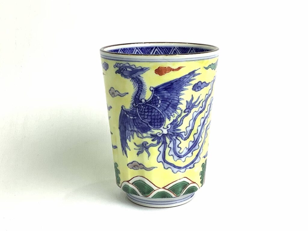 京焼・清水焼 加藤雲泉（雲泉窯） 黄彩雲龍鳳凰文湯呑