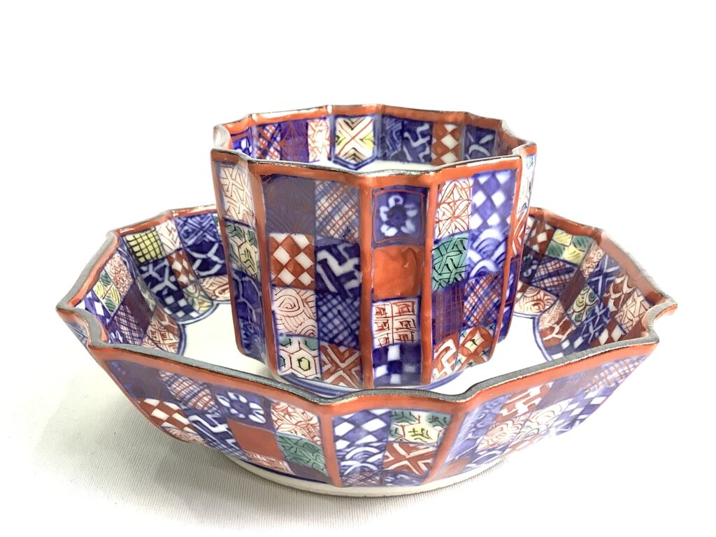 京焼・清水焼 矢野正三（碧黄石窯） 桝色小紋碗皿（手無し）