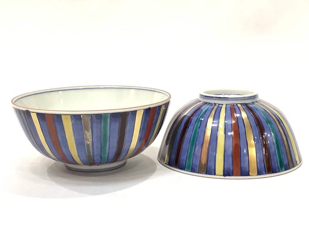 焼・清水焼 今橋炭渓（炭渓窯） 五彩十草組飯碗
