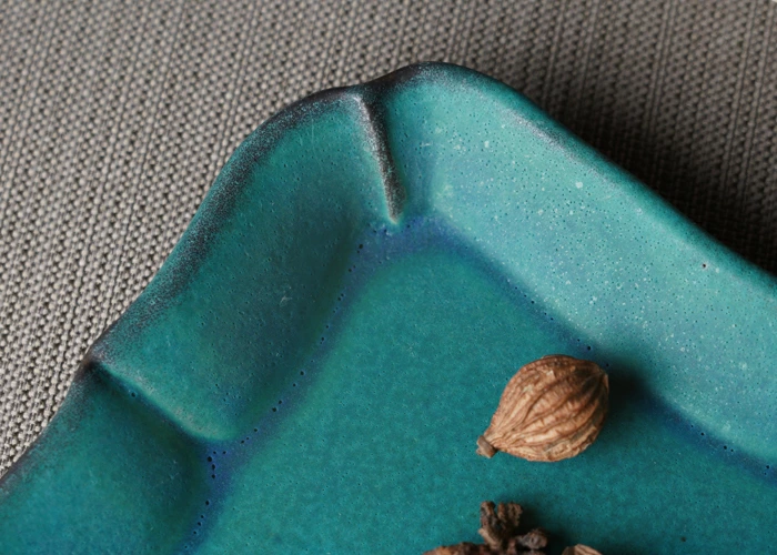 益子焼 ロータス【角/大】 シャビーターコイズ わかさま陶芸