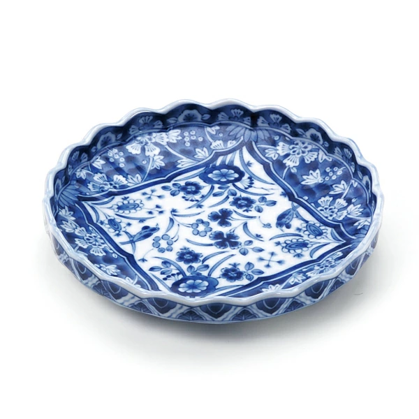 美濃焼 染付更紗 中皿 16cm