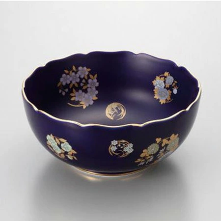 香蘭社 有田焼　ルリ花丸紋 深鉢　[ 化粧箱入 ]