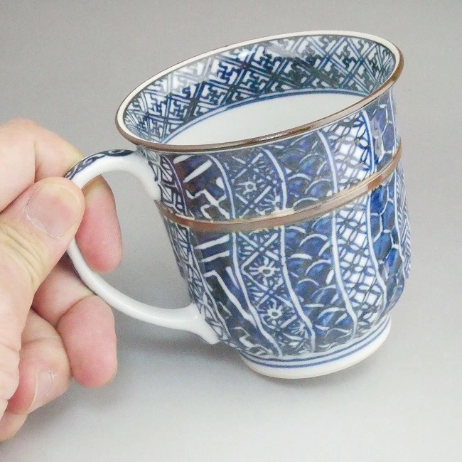 京焼 清水焼 染付捻祥瑞マグカップ 鳳山