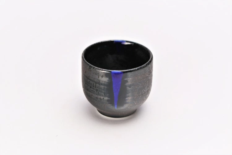 有田焼　梶貞製陶所　黒ルリ吹　二合片口酒器セット