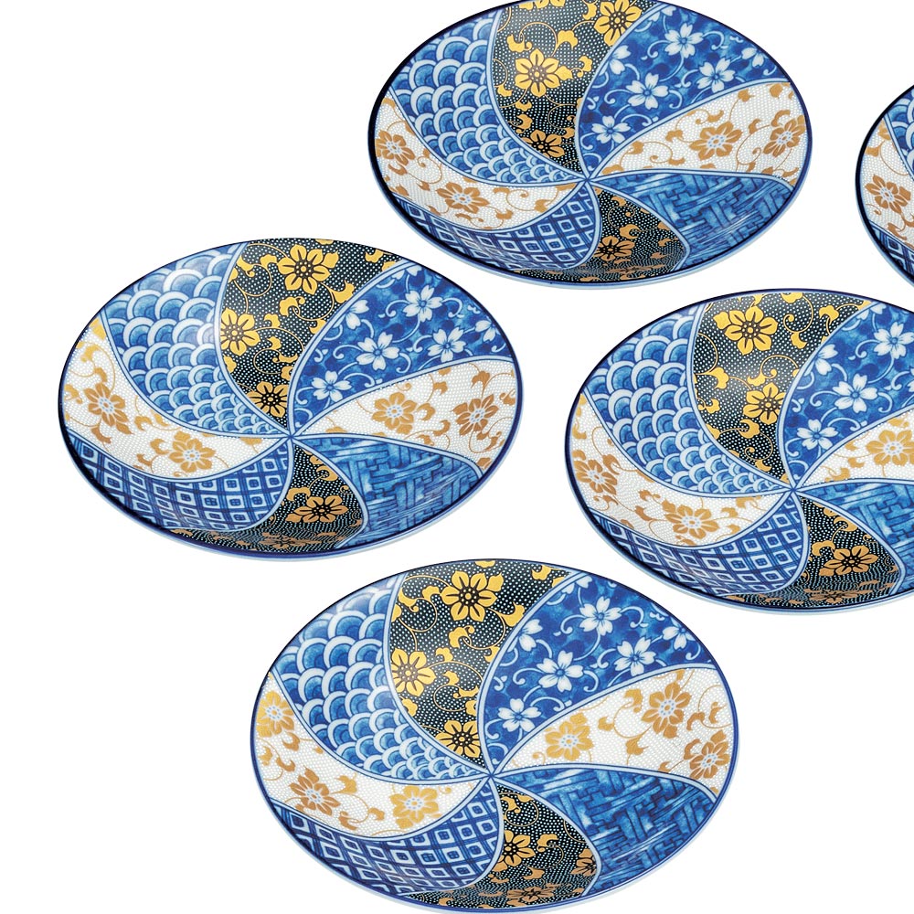 九谷焼 5.2号皿揃 鉄仙文