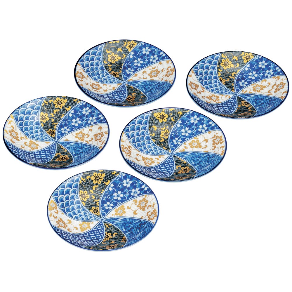 九谷焼 5.2号皿揃 鉄仙文