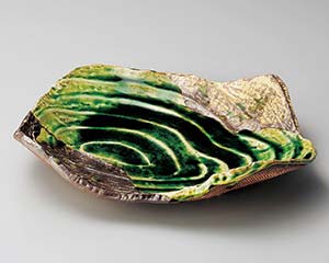 和食器 ト167-108 サビ釉ヒワ流渦彫尺一寸盛皿【ECJ】