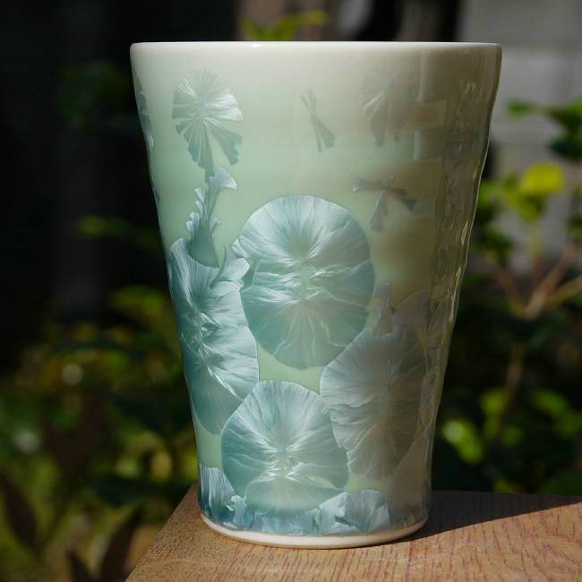 京焼 清水焼 花結晶和みカップ 緑 陶あん