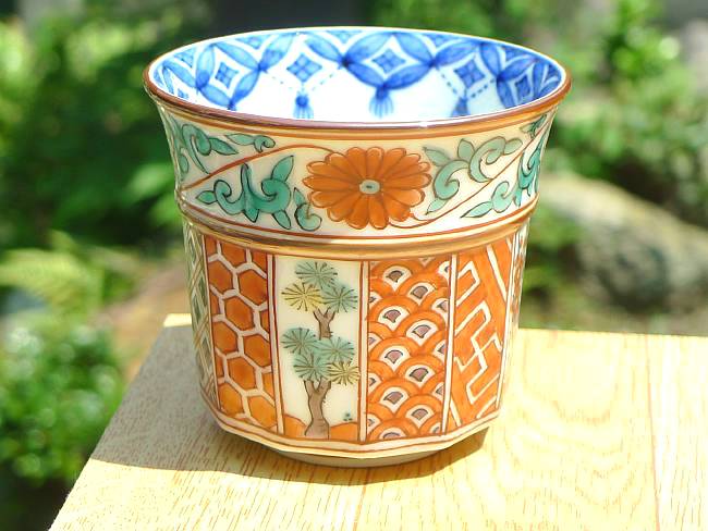 京焼 清水焼 色絵帯唐草小湯呑 昭阿弥