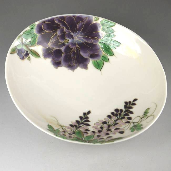 京焼 清水焼 紫草花楕円鉢　陶あん