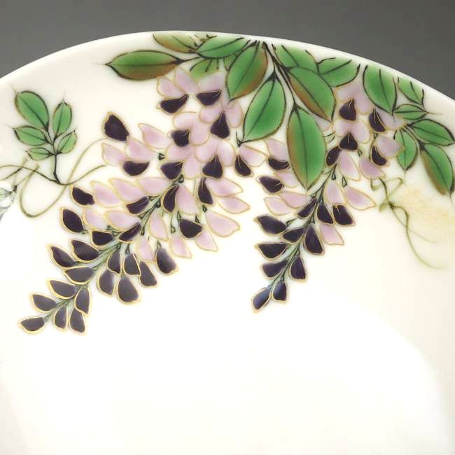 京焼 清水焼 紫草花楕円鉢　陶あん