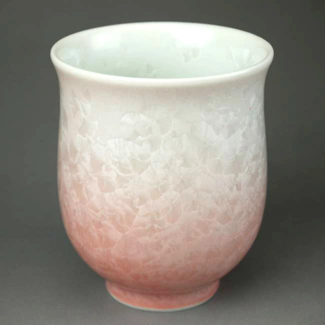 京焼 清水焼　花結晶湯呑み　白地赤　小　陶あん