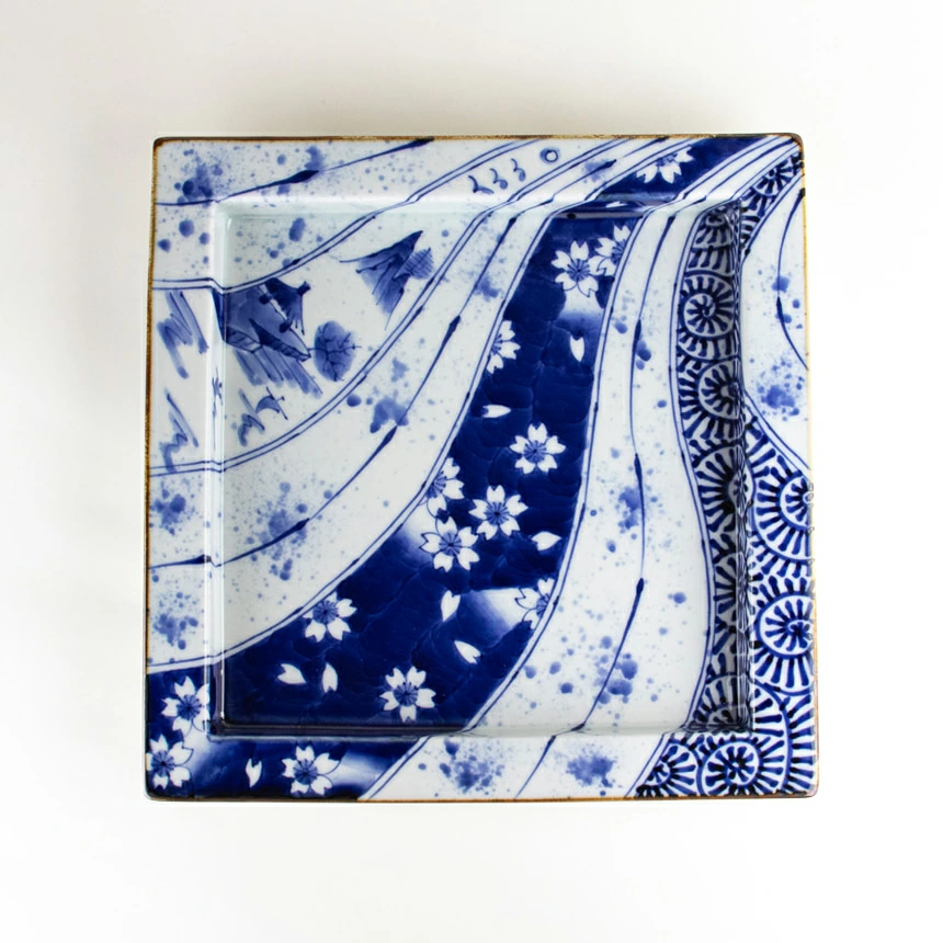 有田焼 陶磁器 日本製 古染捻り紋 正角盛皿