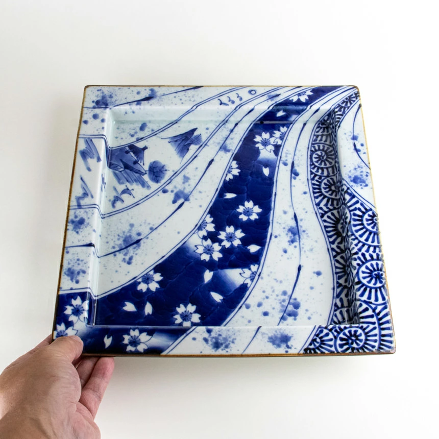 有田焼 陶磁器 日本製 古染捻り紋 正角盛皿