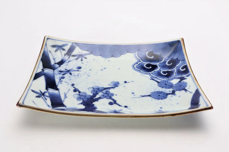 有田焼　福泉窯　染付濃松竹梅　新長角皿